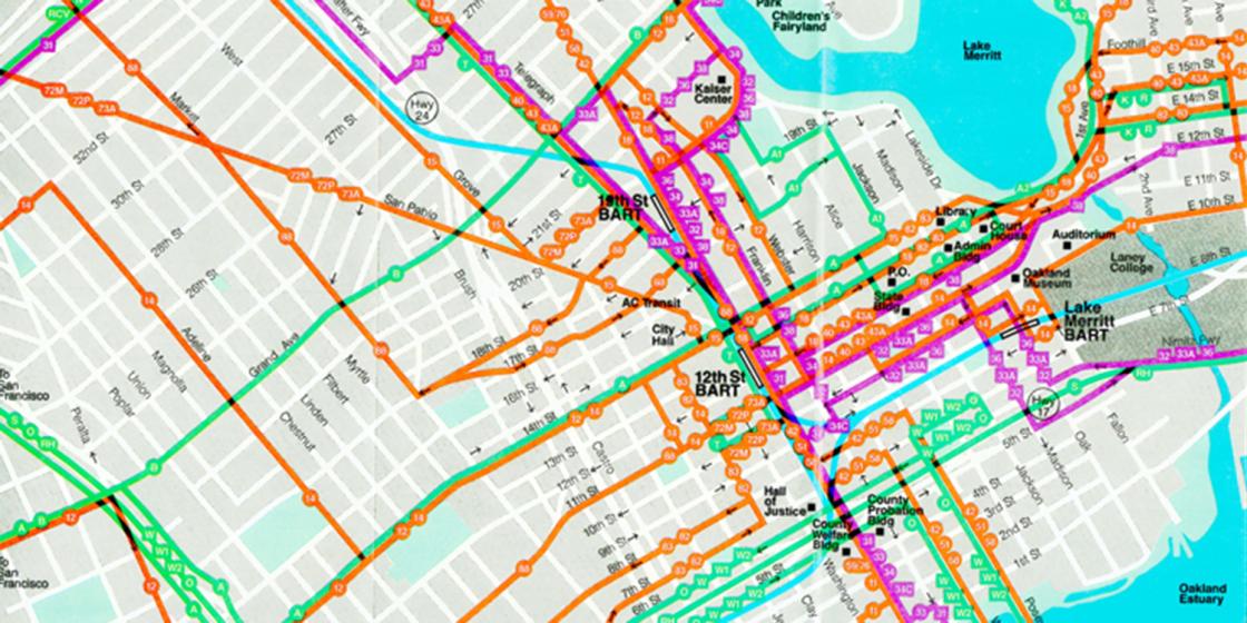 Historical transit map of downtown Oakland
