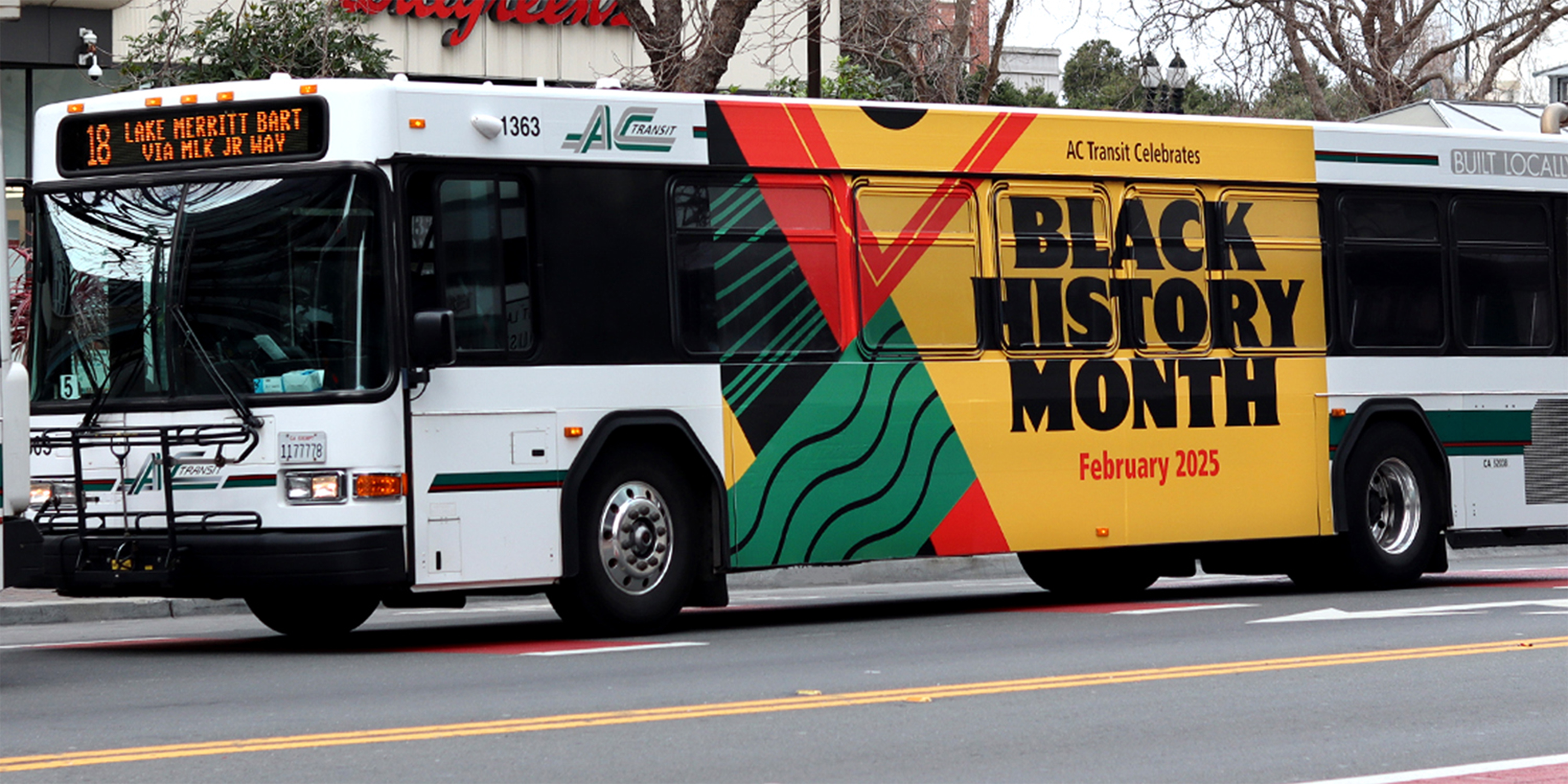 AC Transit Bus with a Black History Month Graphic on it