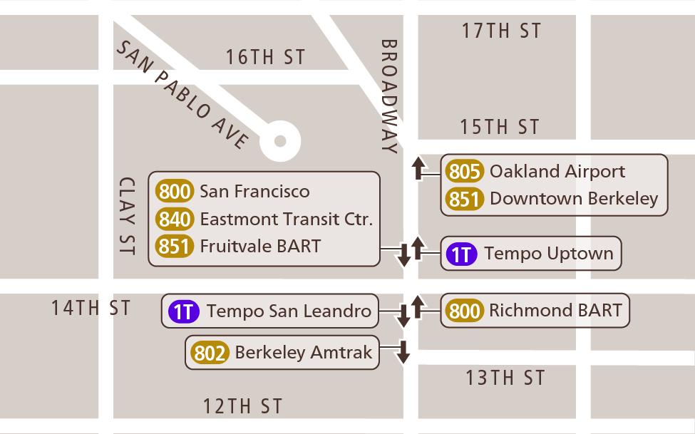 Map of All-Nighter stops in Downtown Oakland