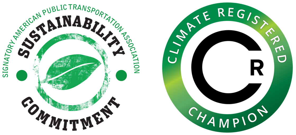 APTA Sustainability Commitment logo and Climate Registered Champion Logo